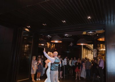 Couple in front of Warfield during event